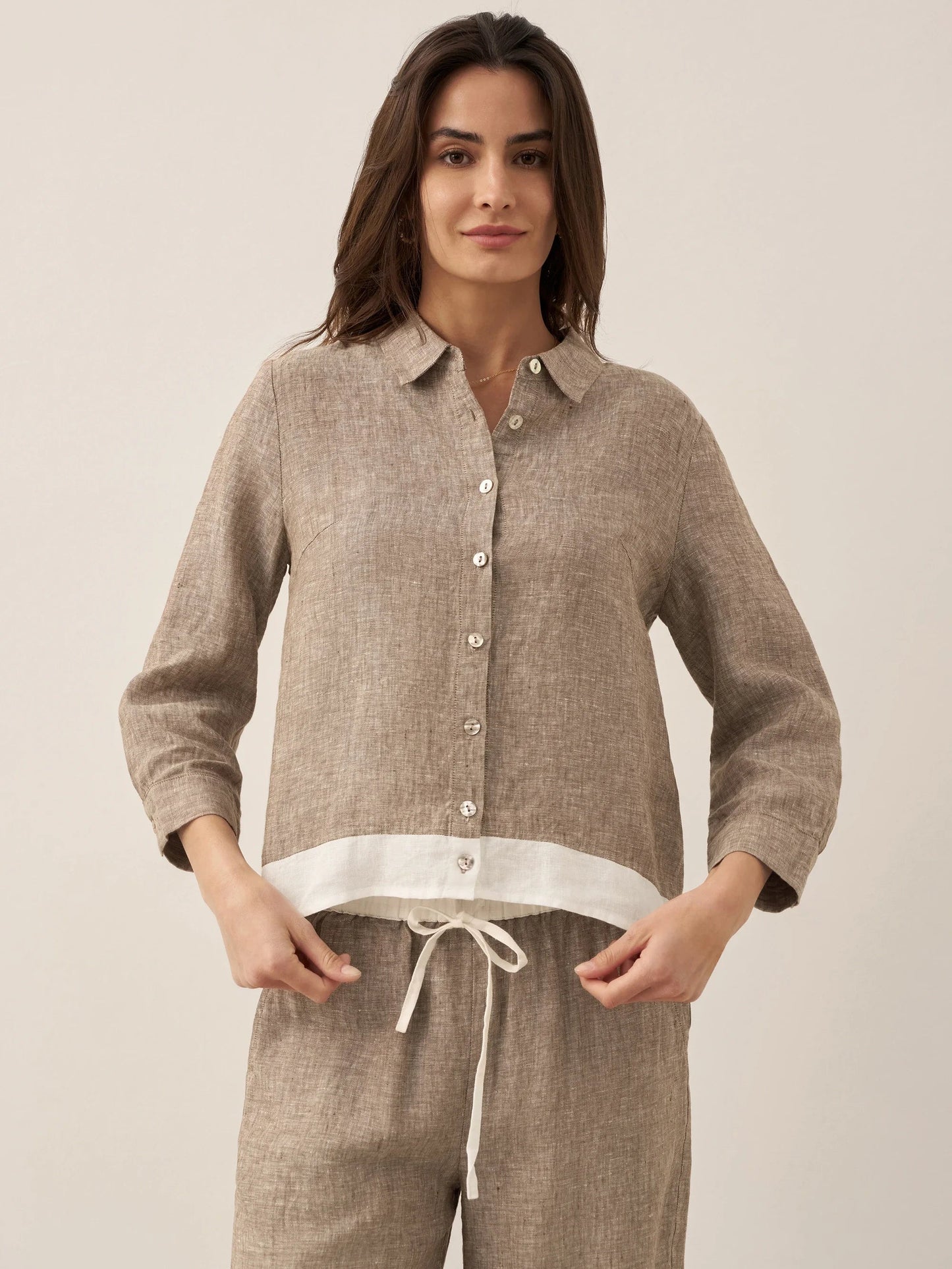 100% Linen Buttoned Closure Color-Blocked Shirt JANICE LINTICO