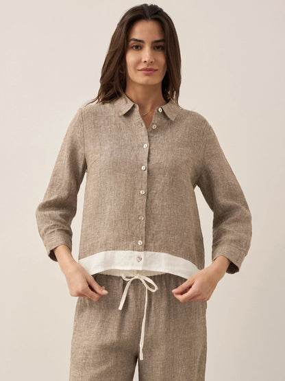 100% Linen Buttoned Closure Color-Blocked Shirt JANICE LINTICO