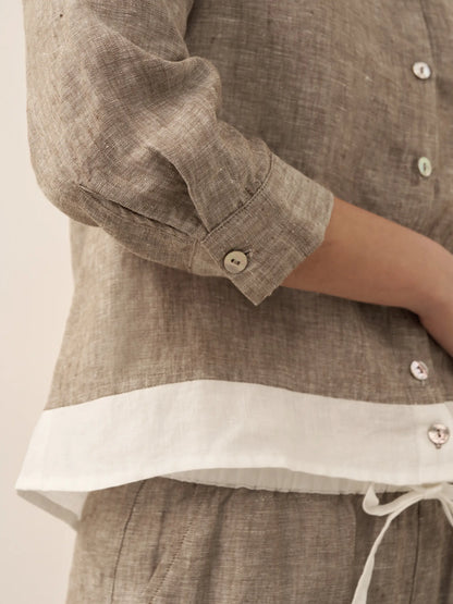 100% Linen Buttoned Closure Color-Blocked Shirt JANICE LINTICO