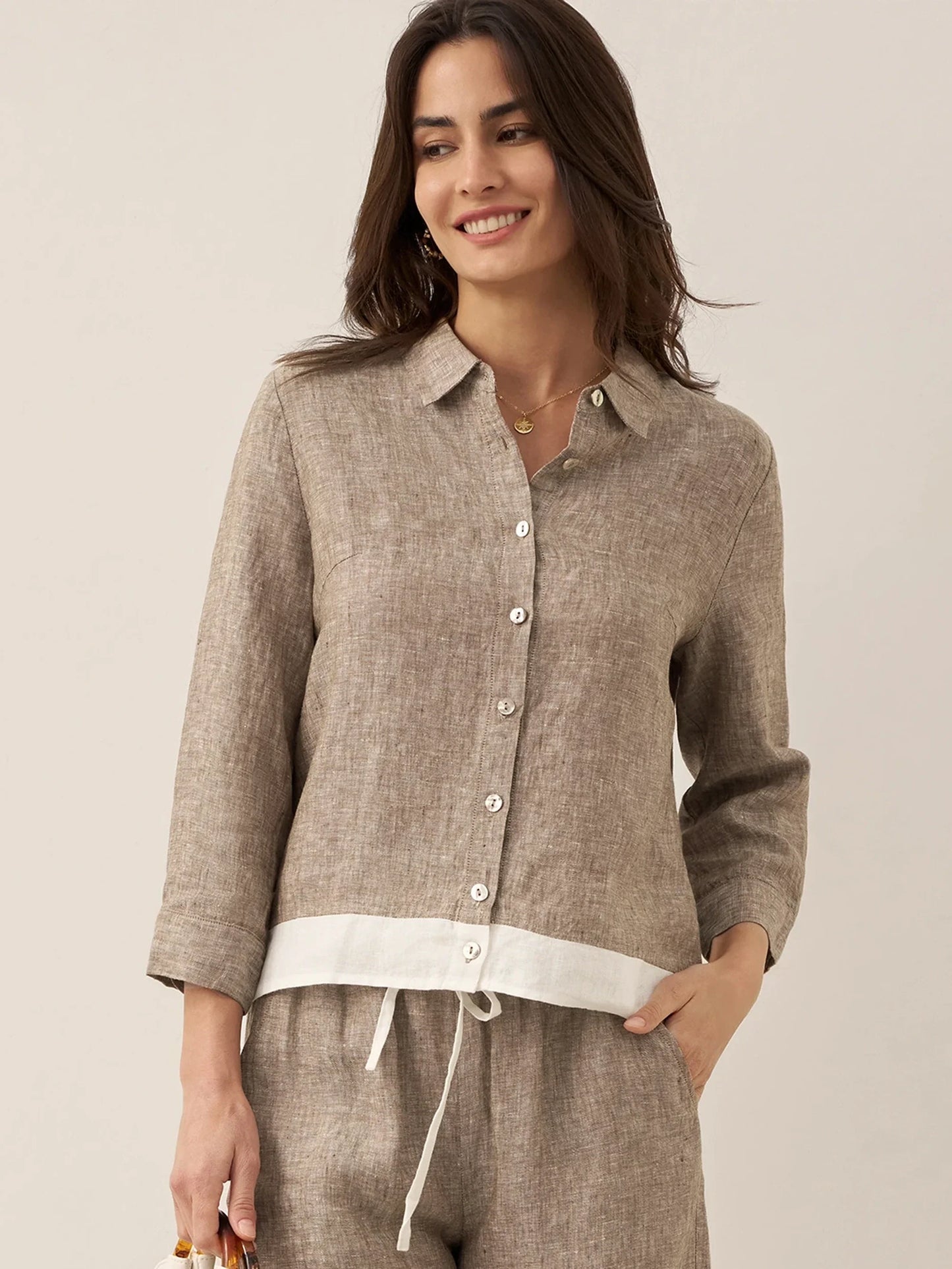 100% Linen Buttoned Closure Color-Blocked Shirt JANICE LINTICO