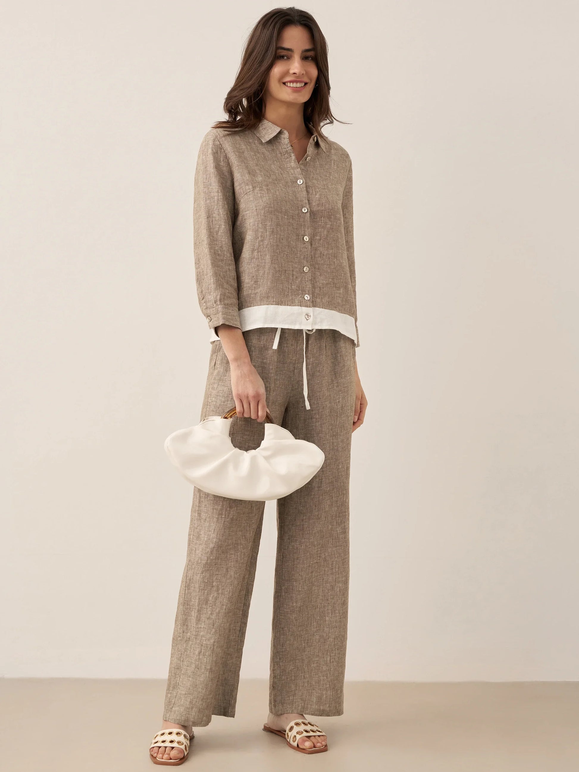 100% Linen Buttoned Closure Color-Blocked Shirt JANICE LINTICO