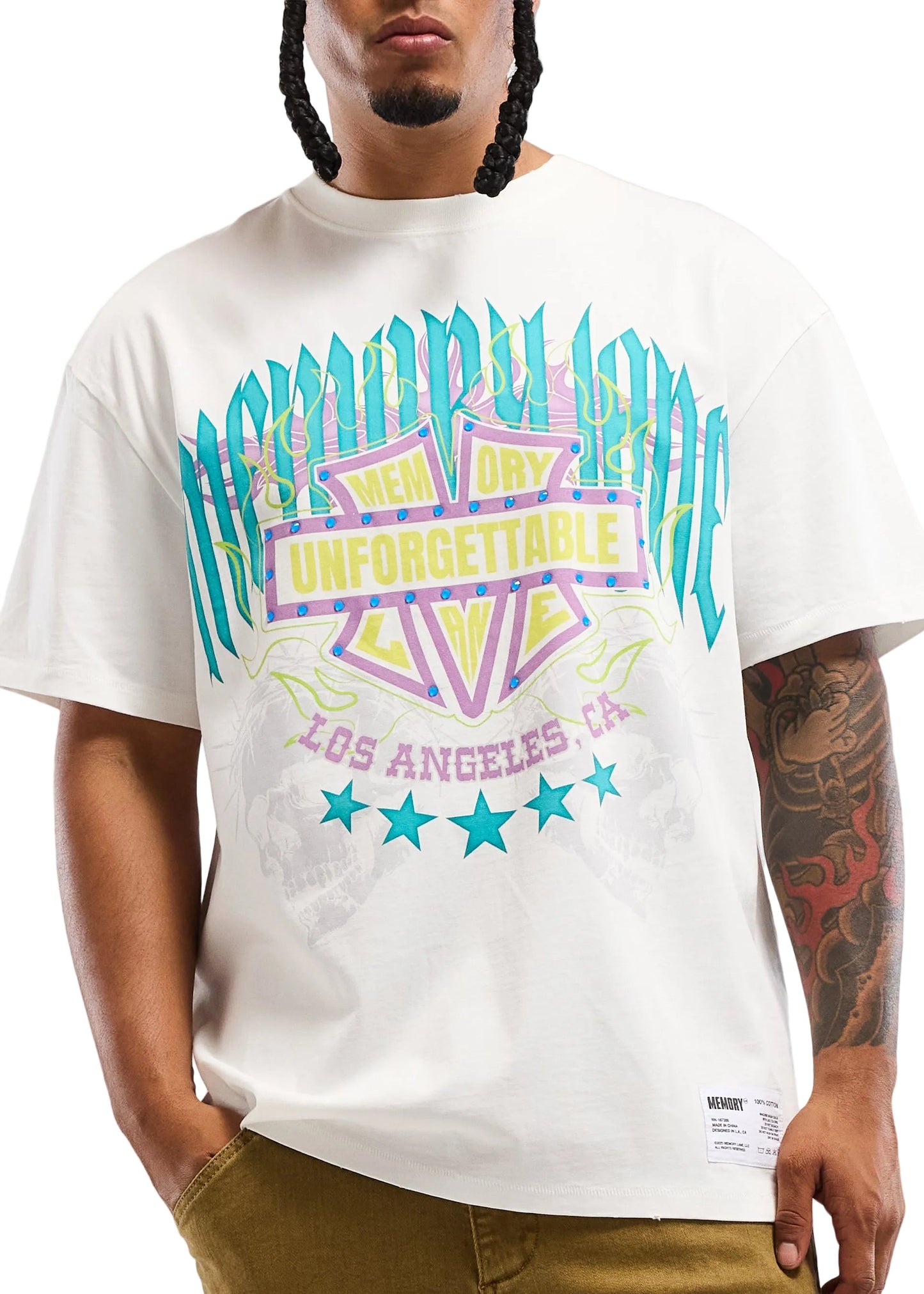 Memory Lane Unforgettable Shield Tee - Antique White Denim Exchange