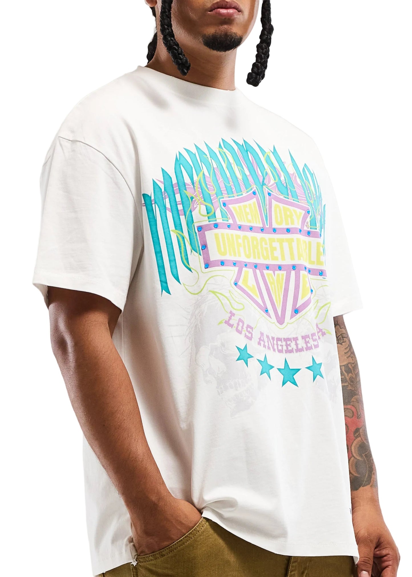 Memory Lane Unforgettable Shield Tee - Antique White Denim Exchange