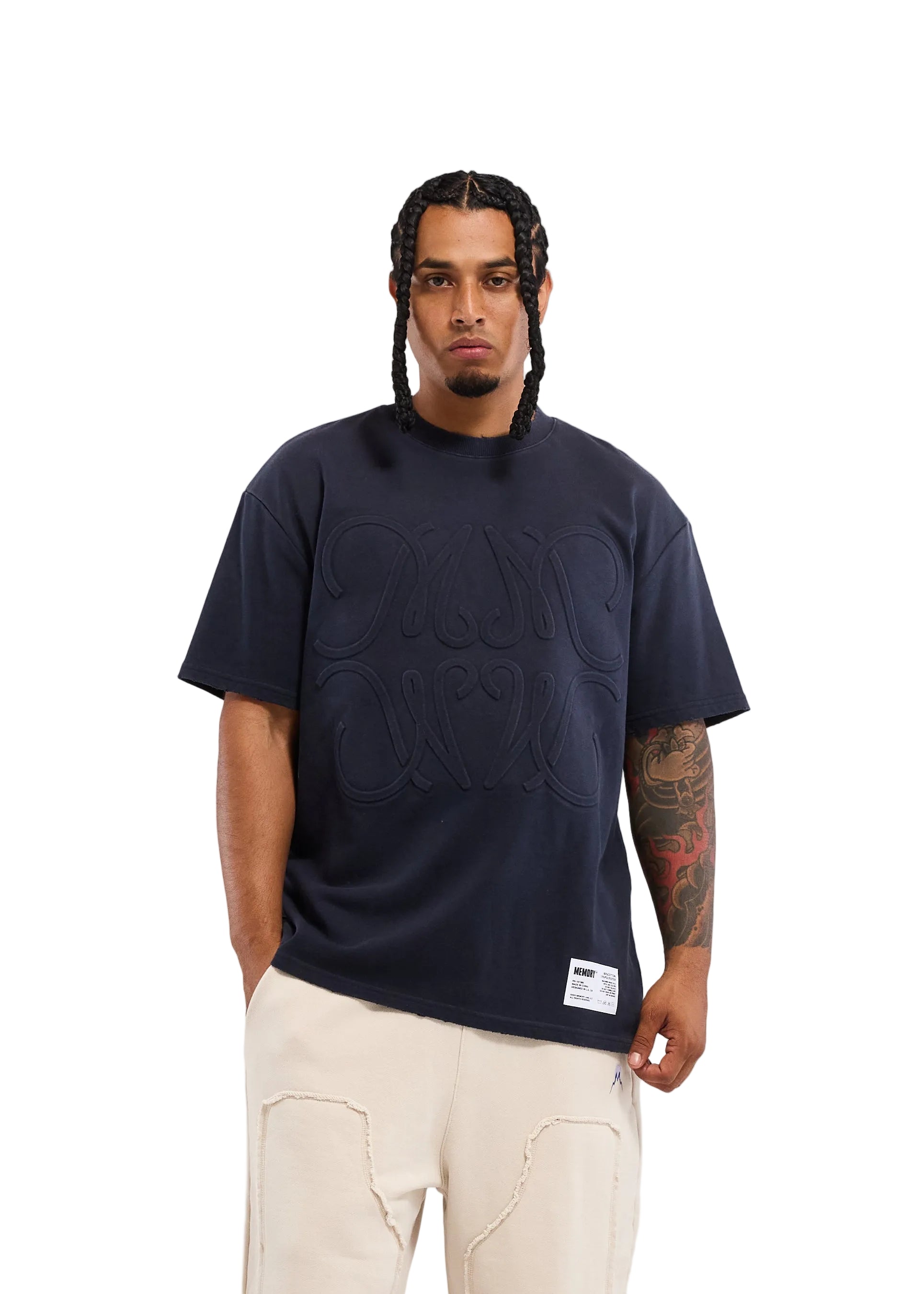 Memory Lane Monogram Embossed Tee - Vintage Black Denim Exchange