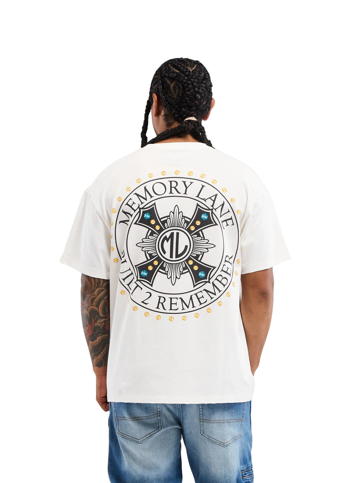 Memory Lane Cross Tee - White Denim Exchange