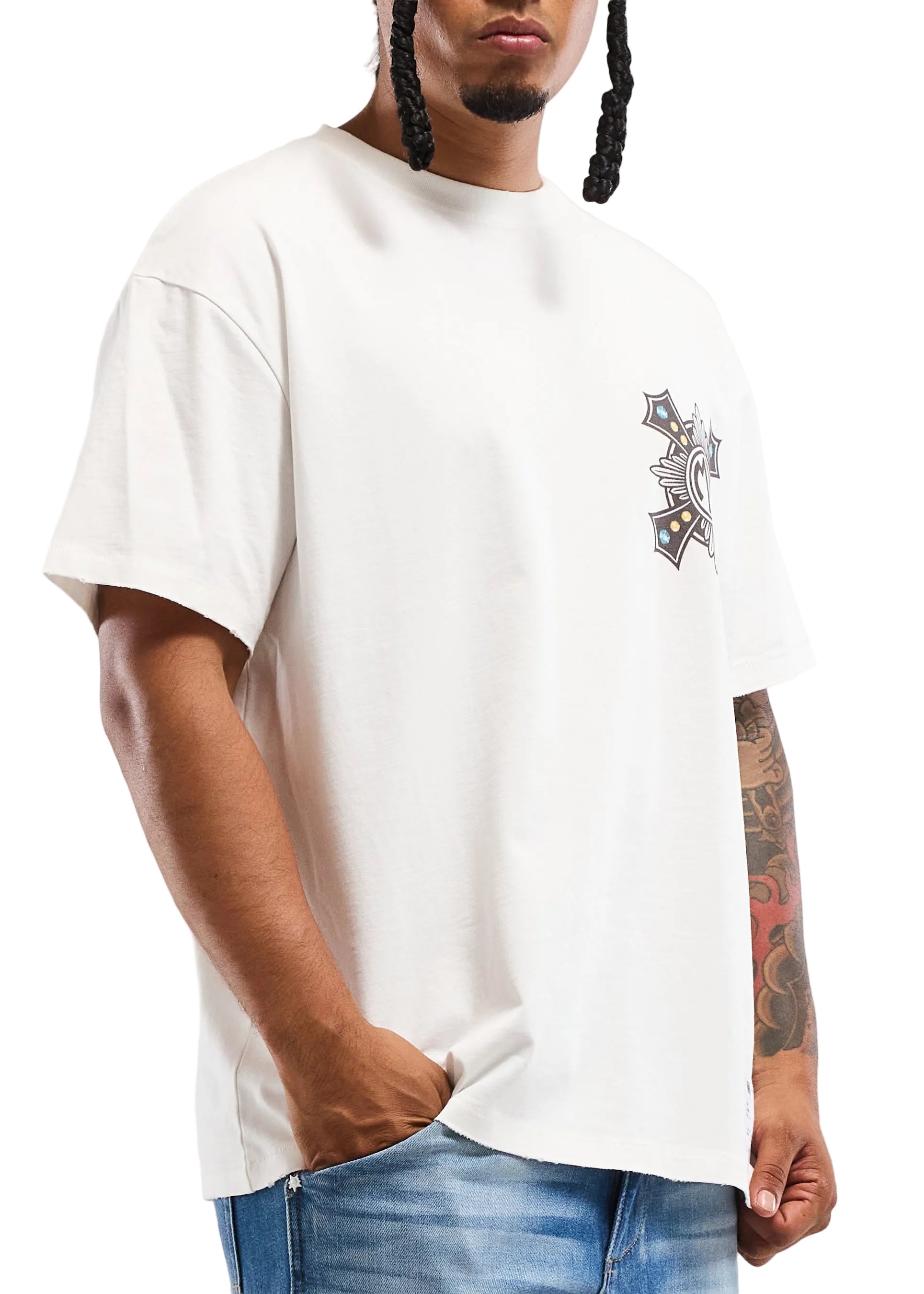 Memory Lane Cross Tee - White Denim Exchange