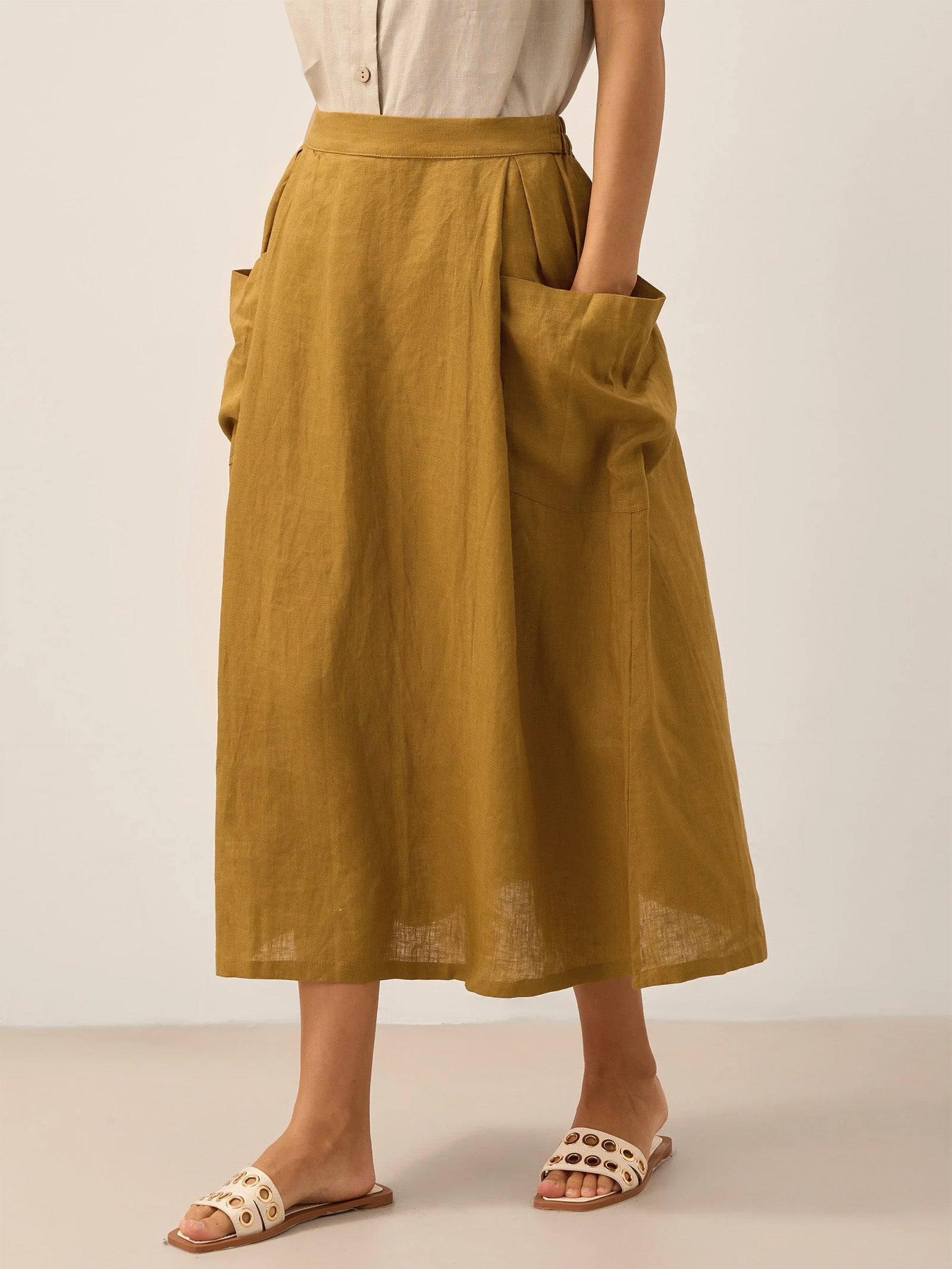 100% Linen Elastic Waist Skirt MARINA LINTICO