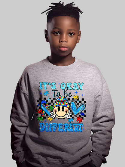 Boys it's Ok To Be Different Long Sleeve Smiley Face Crewneck Sweatshirt NicholesGifts