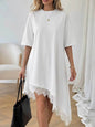 Women's Lace Trim Asymmetric Three-Quarter Sleeve Dress FitiqueFit