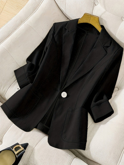 Women's Three-Quarter Sleeve Single-Button Casual Blazer FitiqueFit