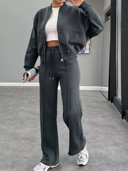 Baseball Collar Zip Up Outerwear and Drawstring Pants Set New Era Fashion LLc