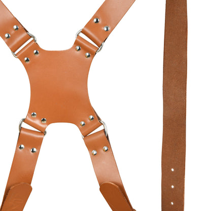 Double Camera Strap Harness- Tan Brown Classy Leather Bags