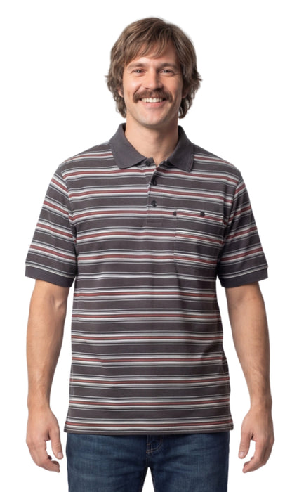 Men's Short Sleeve Pique Polo Shirt in Cotton Blend with Front Pocket