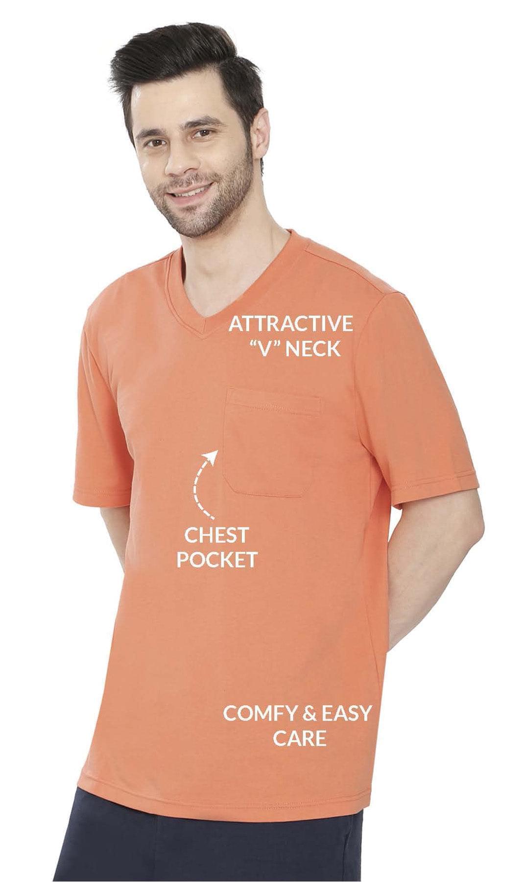 Men's Heavyweight Short Sleeve V-Neck T-Shirt – Relaxed Fit Cotton Blend with Pocket TURTLE BAY APPAREL