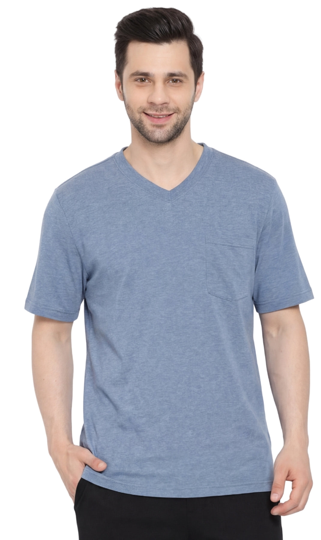 Men's Heavyweight Short Sleeve V-Neck T-Shirt – Relaxed Fit Cotton Blend with Pocket TURTLE BAY APPAREL