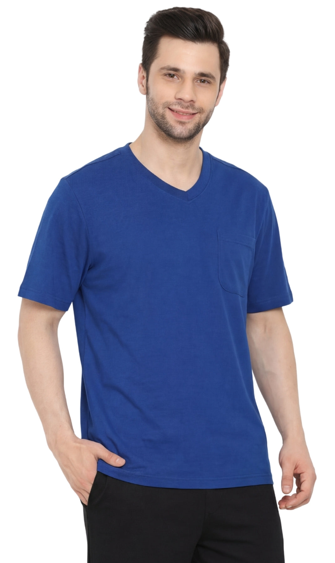 Men's Heavyweight Short Sleeve V-Neck T-Shirt – Relaxed Fit Cotton Blend with Pocket TURTLE BAY APPAREL