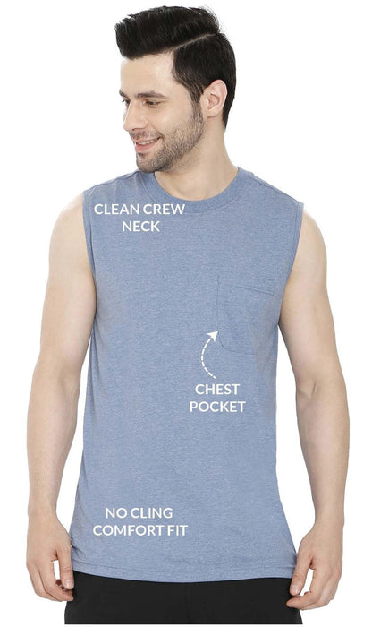 Men’s Sleeveless Crew Neck T-Shirt – Regular Fit, Heavier Cotton Blend Jersey with Chest Pocket TURTLE BAY APPAREL