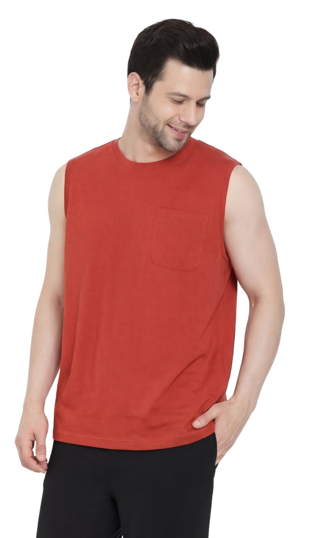 Men’s Sleeveless Crew Neck T-Shirt – Regular Fit, Heavier Cotton Blend Jersey with Chest Pocket TURTLE BAY APPAREL
