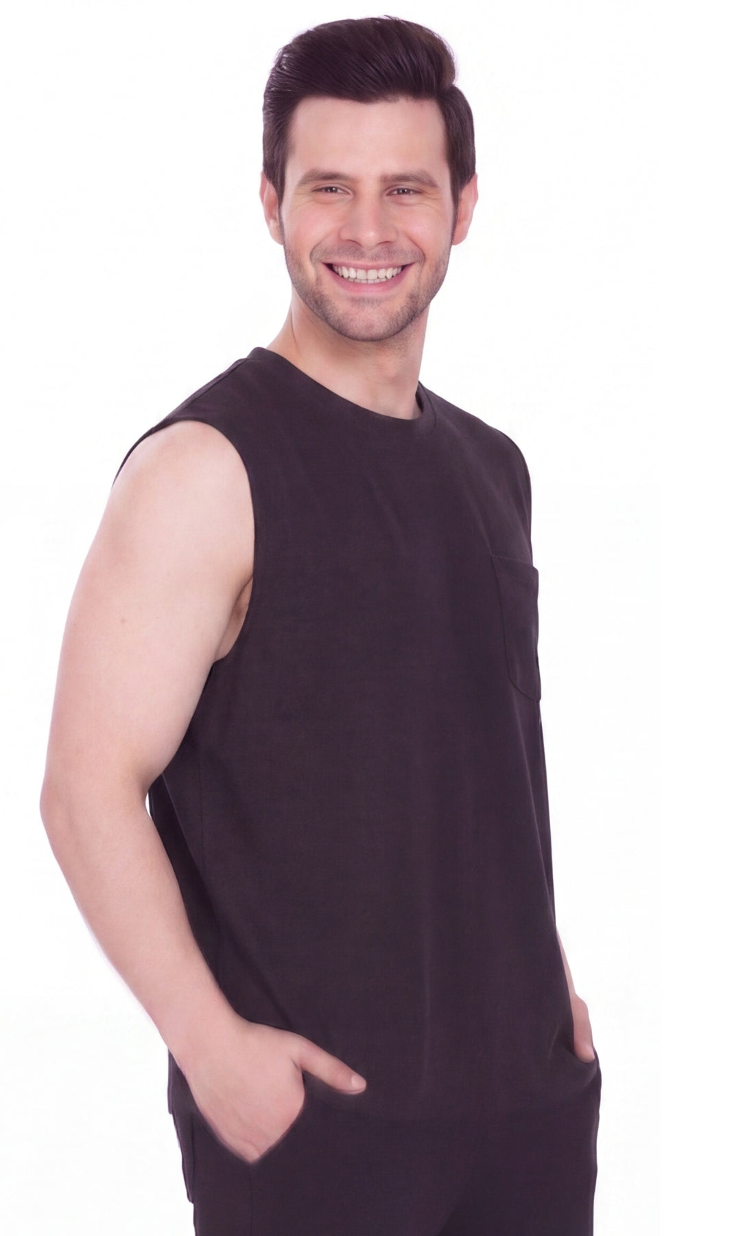 Men’s Sleeveless Crew Neck T-Shirt – Regular Fit, Heavier Cotton Blend Jersey with Chest Pocket TURTLE BAY APPAREL