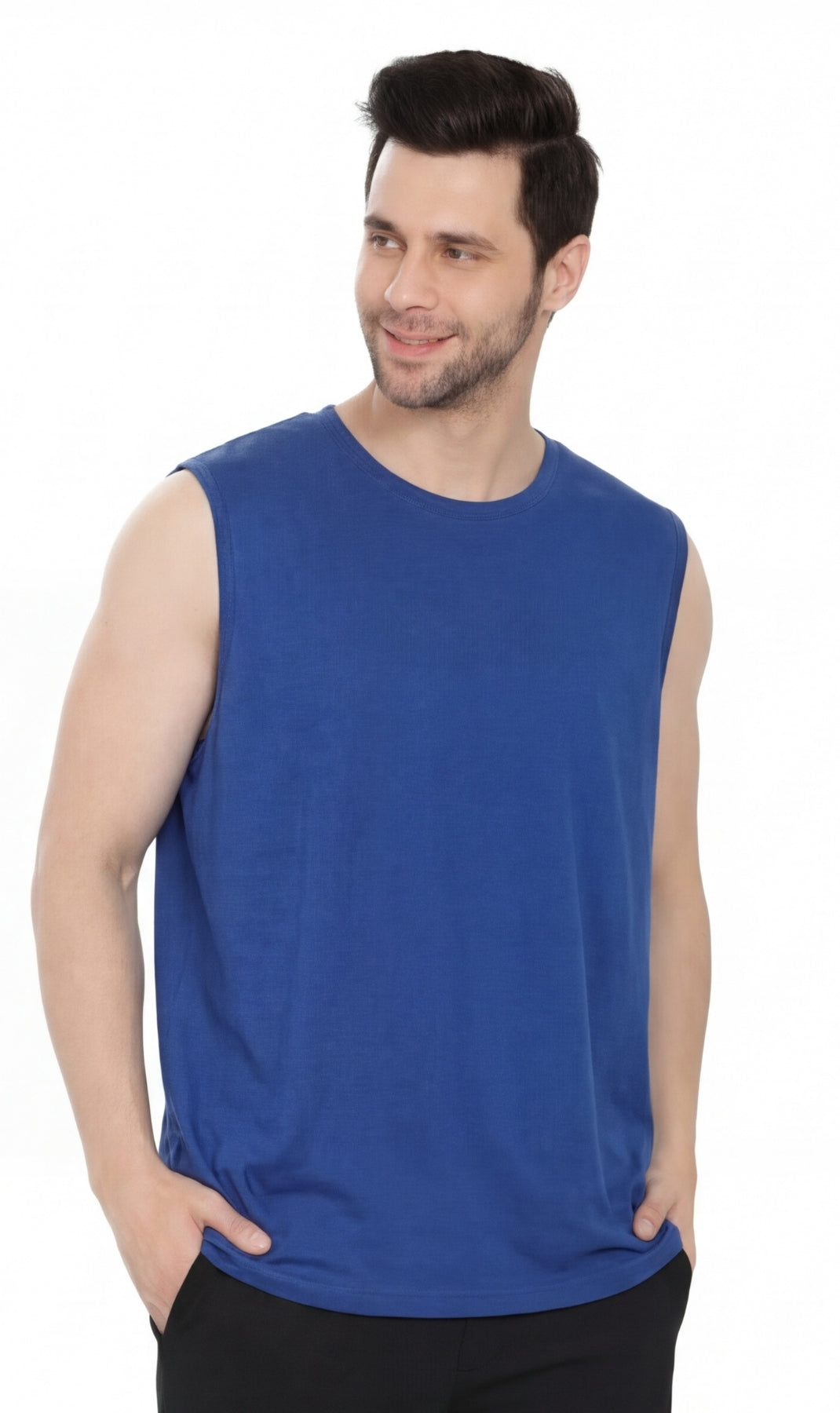 Men’s Sleeveless Crew Neck T-Shirt – Regular Fit, Heavier Cotton Blend Jersey with Chest Pocket TURTLE BAY APPAREL
