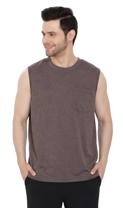 Men’s Sleeveless Crew Neck T-Shirt – Regular Fit, Heavier Cotton Blend Jersey with Chest Pocket TURTLE BAY APPAREL