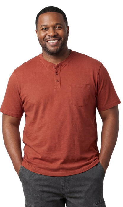 Men's Short Sleeve Henley Relaxed Fit Shirt with Pocket