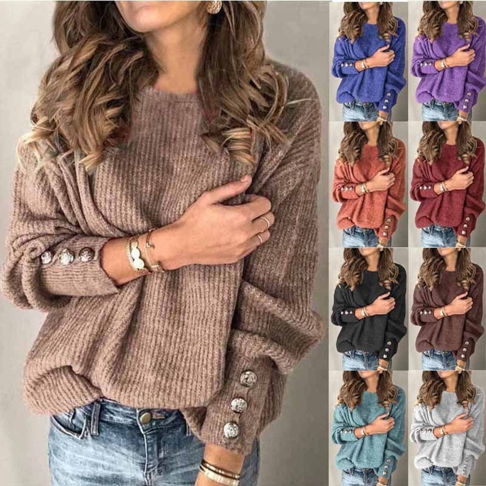 Long Sleeve Round Neck Button Knit T-shirt See size chart under “more details” The Fashion Celestial