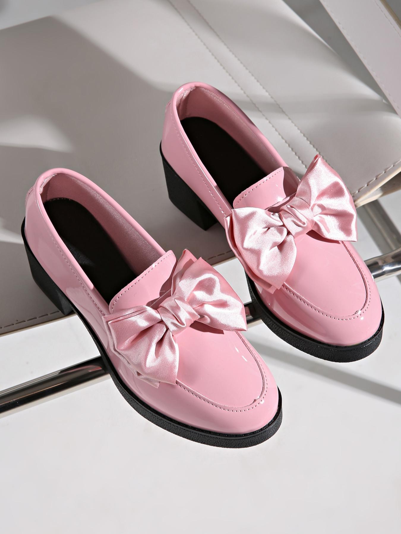 Women's Bowtie Round Toe Low Heel Pumps – Wide Size PU Casual Shoes FitiqueFit