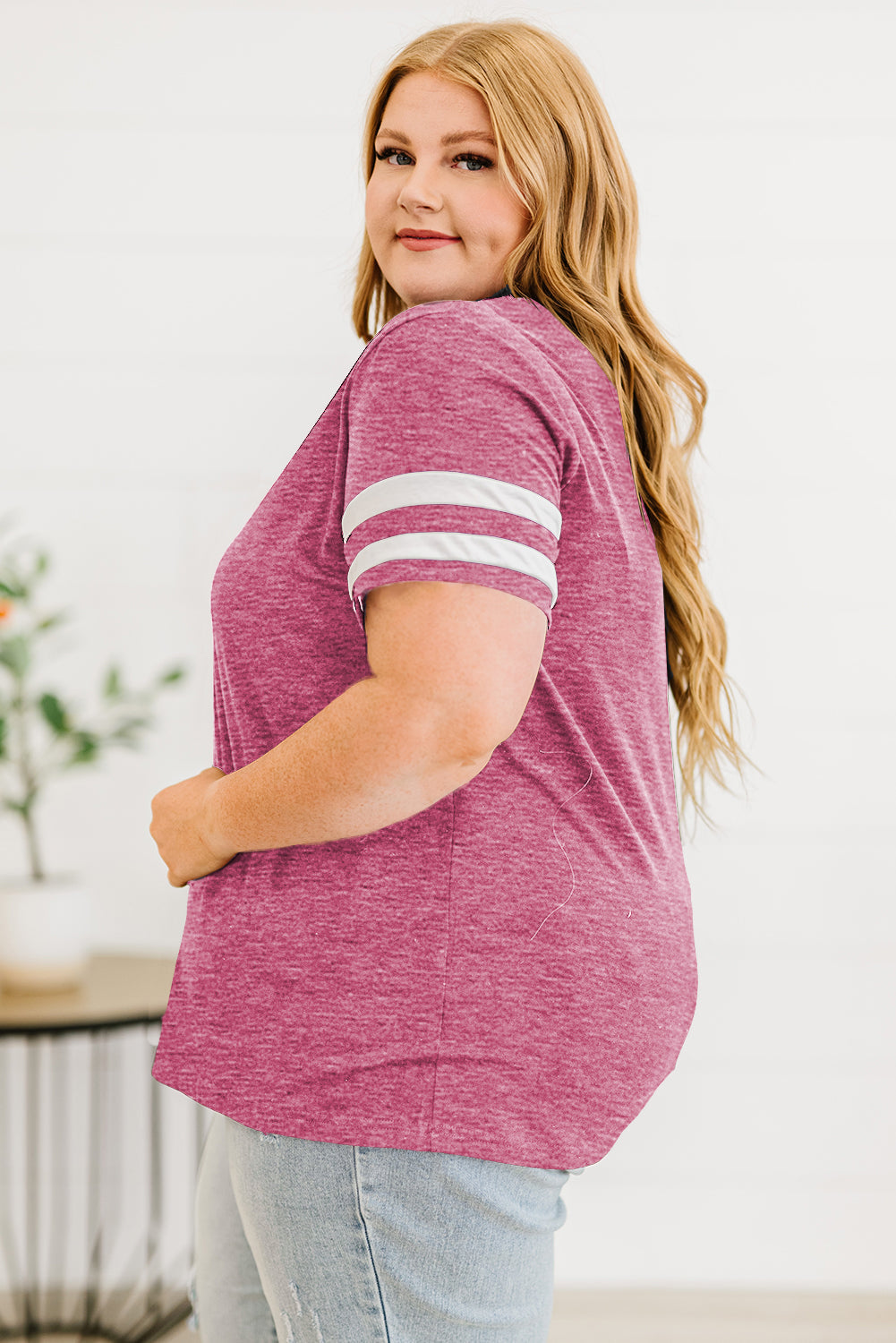 Plus Size Striped V-Neck Tee Shirt See size chart under “more details” The Fashion Celestial