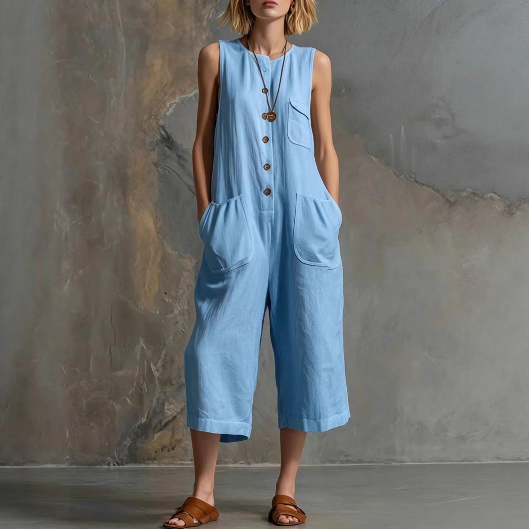 Women's Retro Sleeveless Wide-Leg Cropped Jumpsuit FitiqueFit