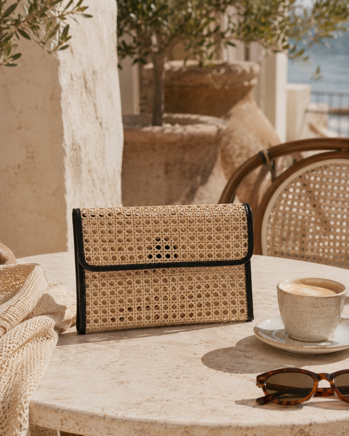 Eva Leather and Rattan Clutch Village Thrive