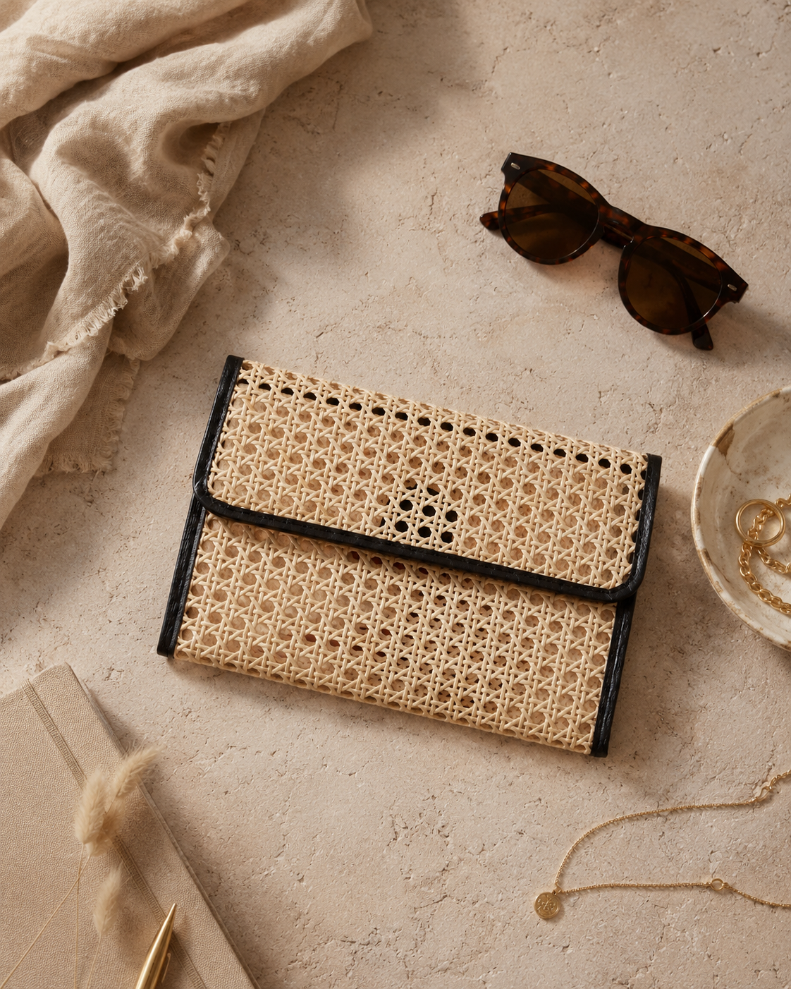 Eva Leather and Rattan Clutch Village Thrive