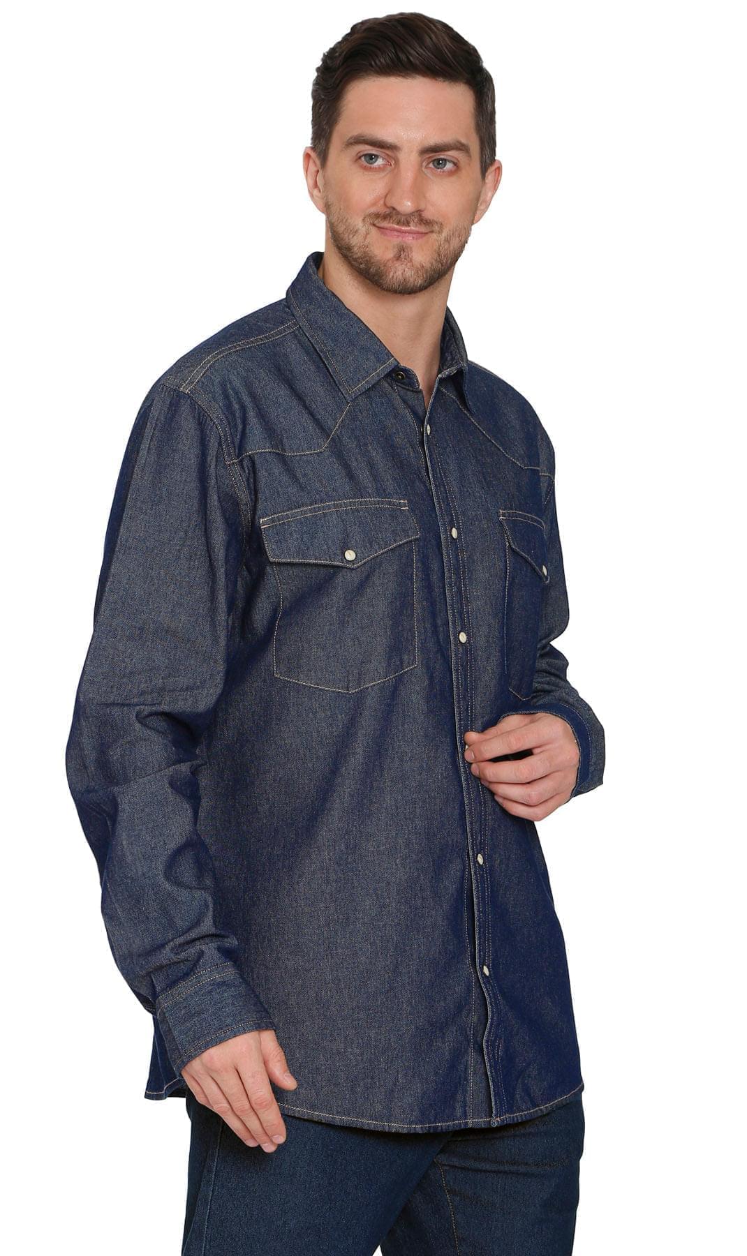 Mens Western Snap Front Button Shirt in Denim and Twill with a Stitched Yoke and Chest Pockets TURTLE BAY APPAREL