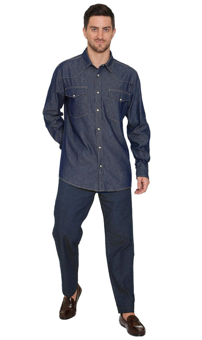 Mens Western Snap Front Button Shirt in Denim and Twill with a Stitched Yoke and Chest Pockets TURTLE BAY APPAREL