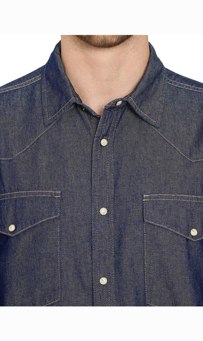 Mens Western Snap Front Button Shirt in Denim and Twill with a Stitched Yoke and Chest Pockets TURTLE BAY APPAREL