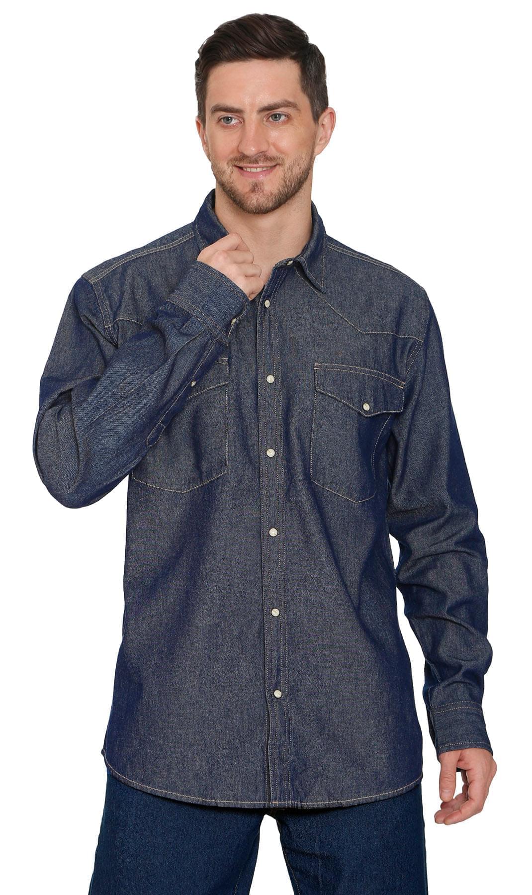 Mens Western Snap Front Button Shirt in Denim and Twill with a Stitched Yoke and Chest Pockets TURTLE BAY APPAREL