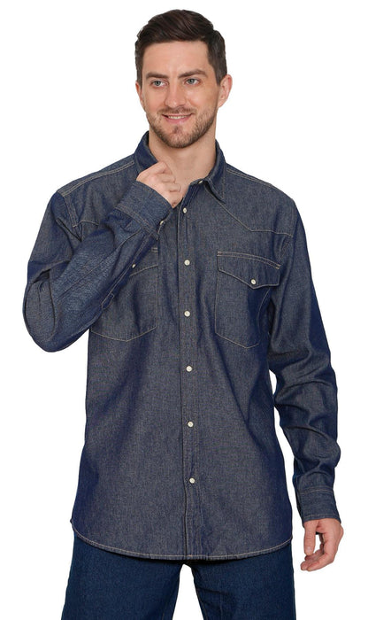 Mens Western Snap Front Button Shirt in Denim and Twill with a Stitched Yoke and Chest Pockets TURTLE BAY APPAREL