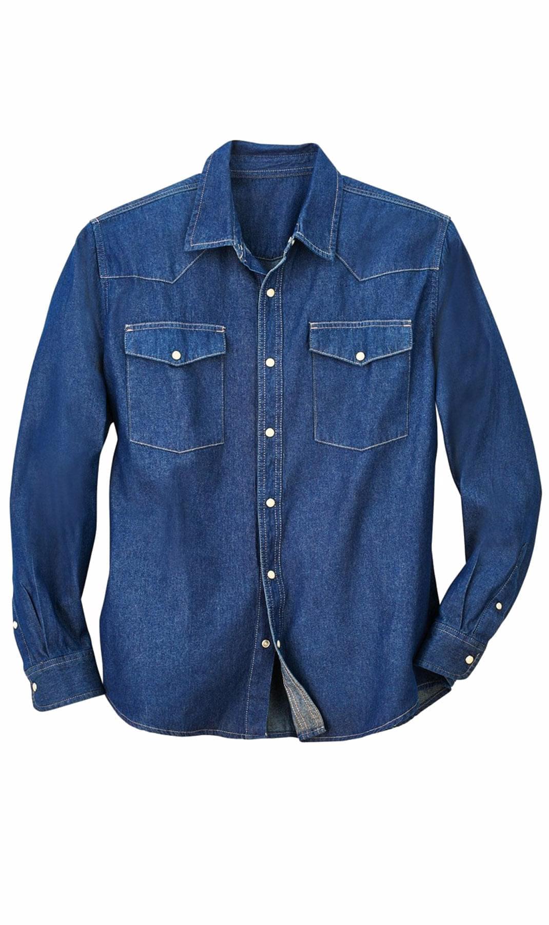 Mens Western Snap Front Button Shirt in Denim and Twill with a Stitched Yoke and Chest Pockets TURTLE BAY APPAREL