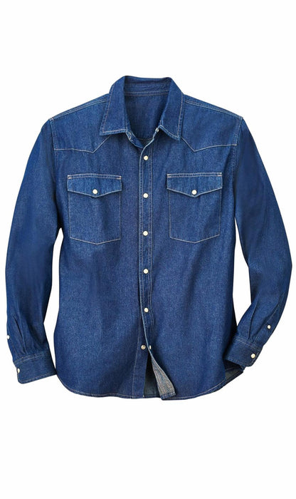 Mens Western Snap Front Button Shirt in Denim and Twill with a Stitched Yoke and Chest Pockets TURTLE BAY APPAREL