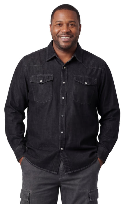 Mens Western Snap Front Button Shirt in Denim and Twill with a Stitched Yoke and Chest Pockets TURTLE BAY APPAREL