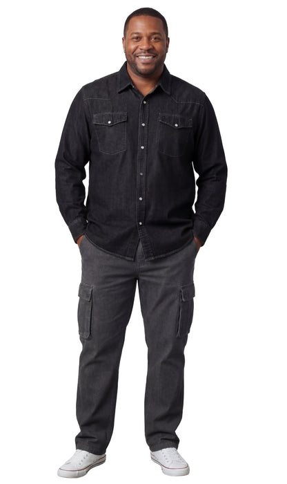 Mens Western Snap Front Button Shirt in Denim and Twill with a Stitched Yoke and Chest Pockets TURTLE BAY APPAREL