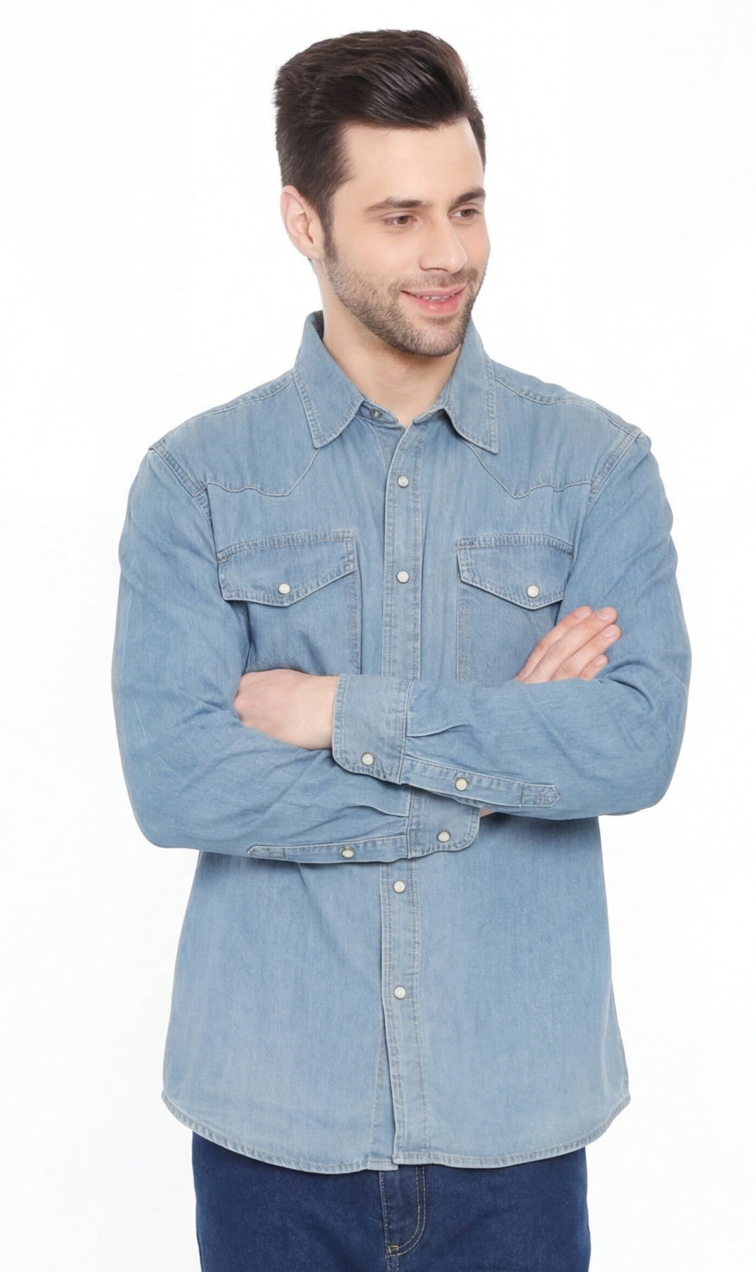 Mens Western Snap Front Button Shirt in Denim and Twill with a Stitched Yoke and Chest Pockets TURTLE BAY APPAREL