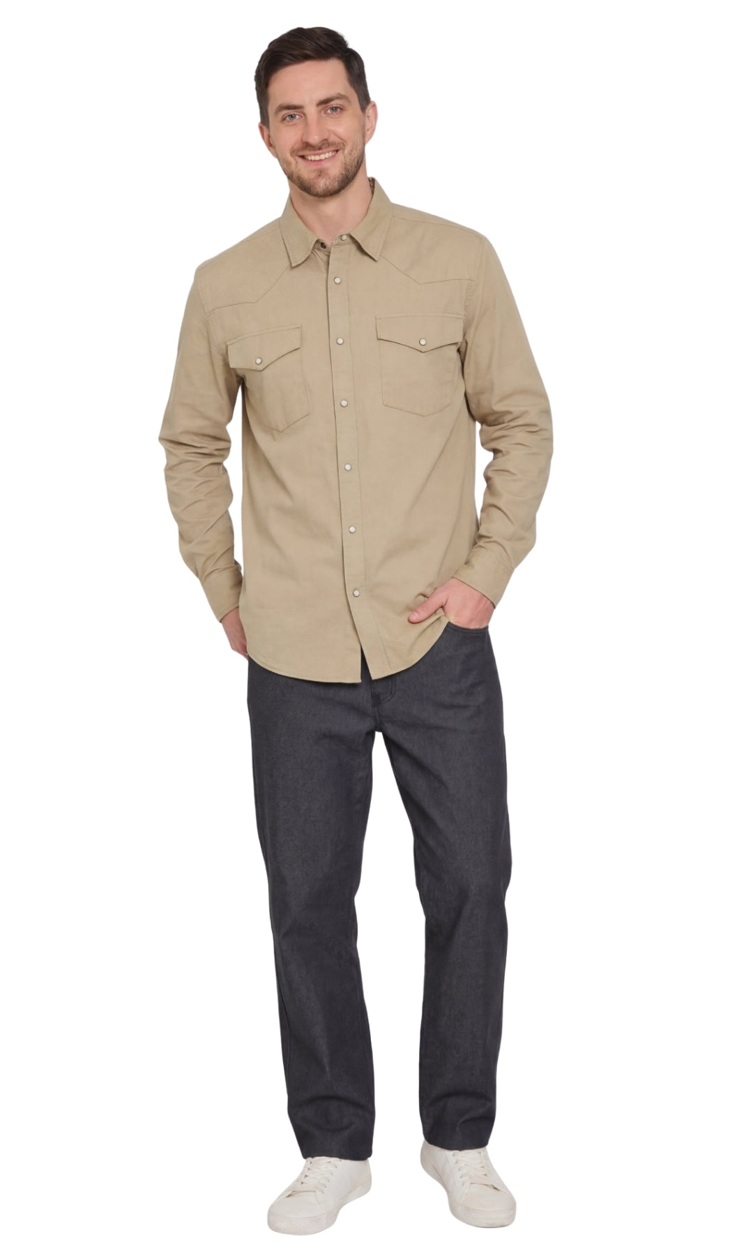 Mens Western Snap Front Button Shirt in Denim and Twill with a Stitched Yoke and Chest Pockets TURTLE BAY APPAREL