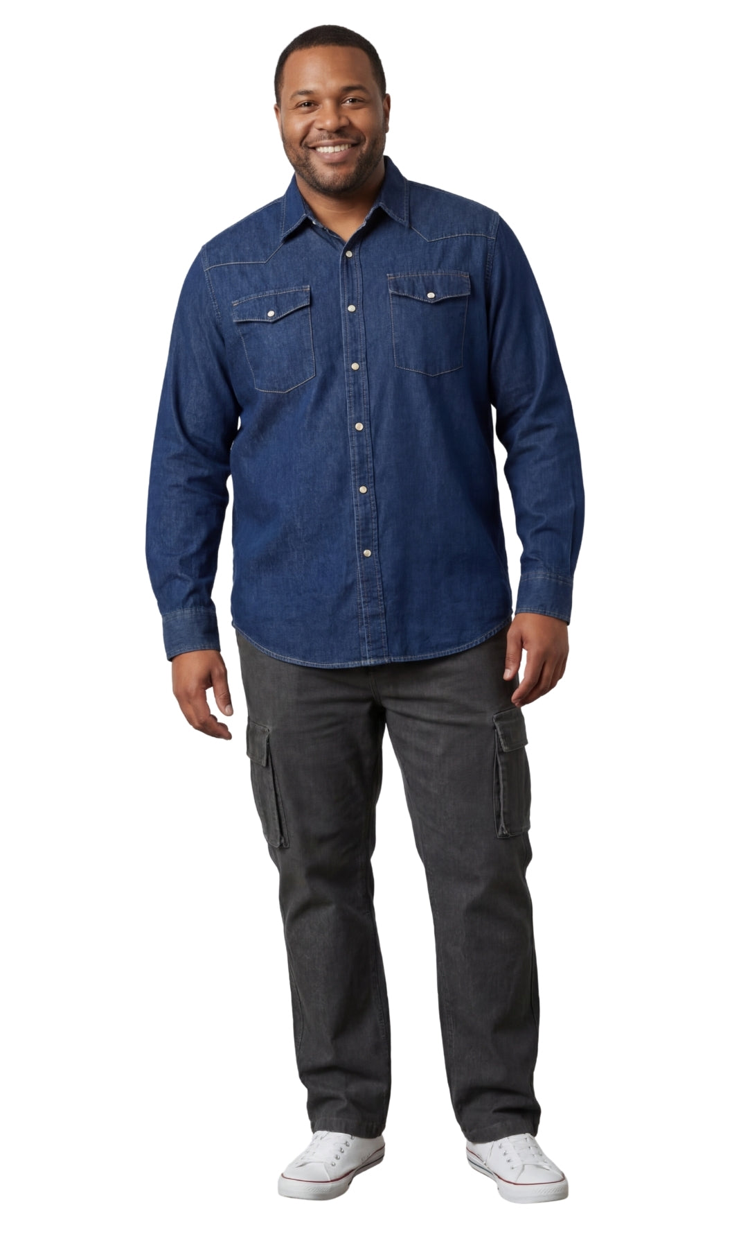 Mens Western Snap Front Button Shirt in Denim and Twill with a Stitched Yoke and Chest Pockets TURTLE BAY APPAREL
