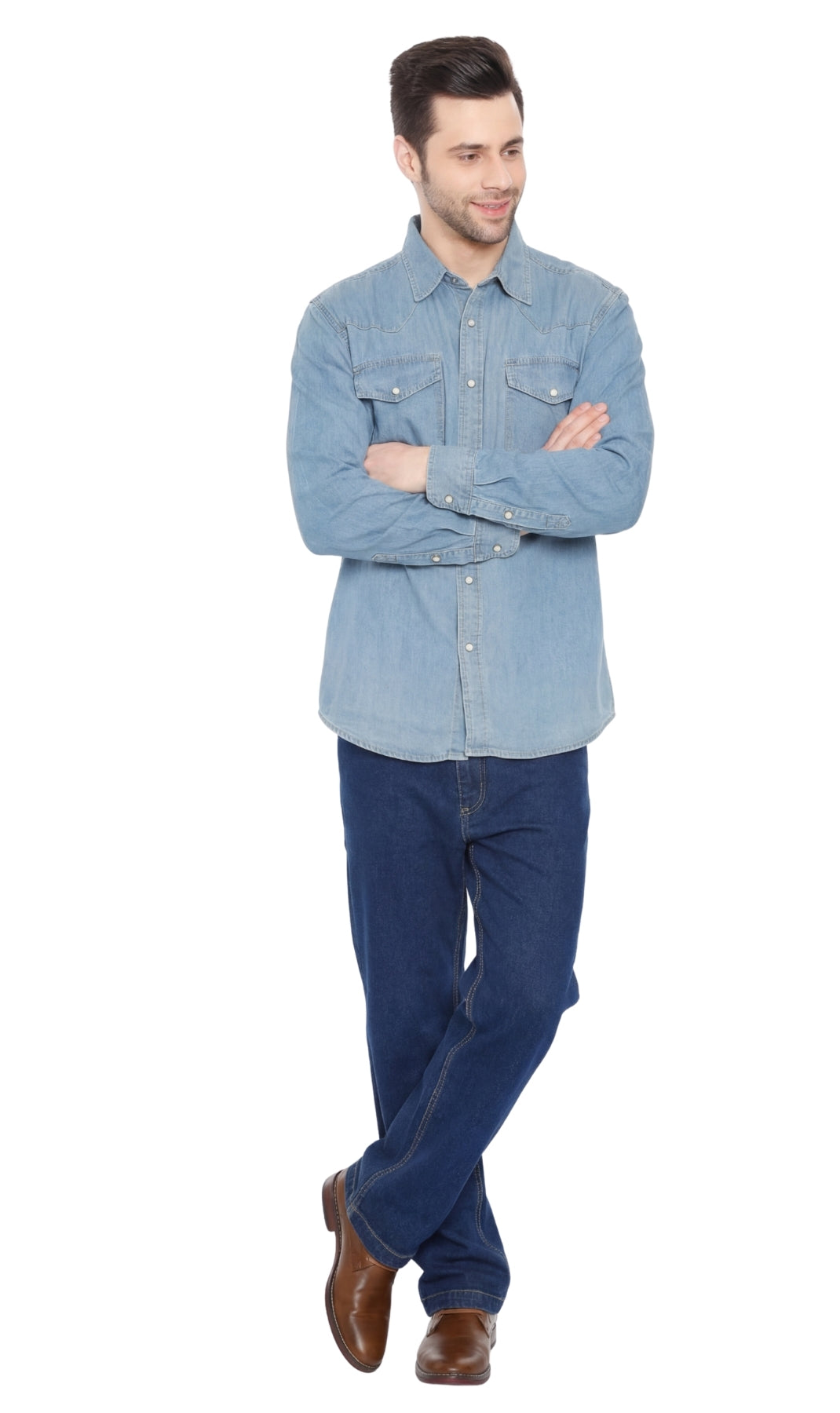 Mens Western Snap Front Button Shirt in Denim and Twill with a Stitched Yoke and Chest Pockets TURTLE BAY APPAREL