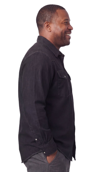 Mens Western Snap Front Button Shirt in Denim and Twill with a Stitched Yoke and Chest Pockets TURTLE BAY APPAREL