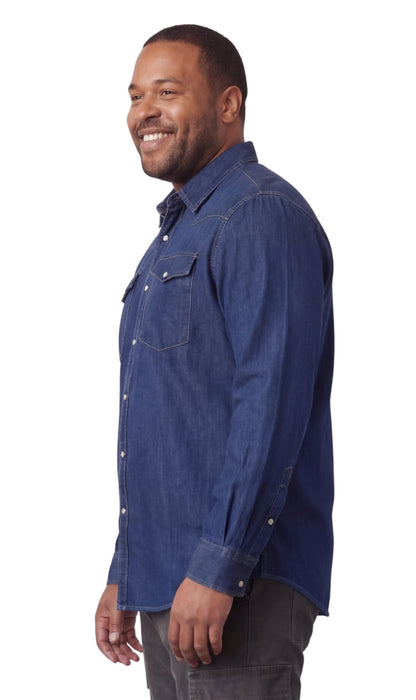 Mens Western Snap Front Button Shirt in Denim and Twill with a Stitched Yoke and Chest Pockets TURTLE BAY APPAREL