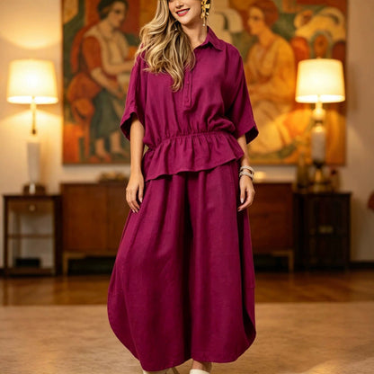 Women's Plus Size Belted Shirt & Wide-Leg Pants Two-Piece Set FitiqueFit