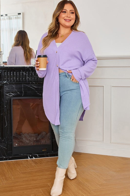 Plus Size Solid Waffle Knit Button-Front Cardigan Shop Style & More | Fresh Looks, Everyday Deals & Free Shipping