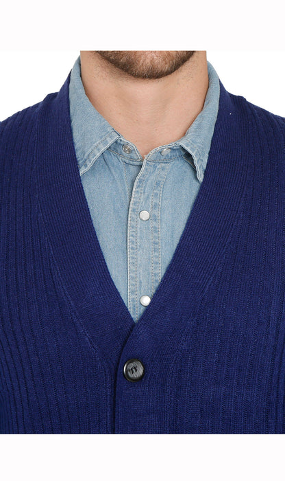 Men's Relaxed Fit Rib Knit Sweater Vest - Button Front with Pockets